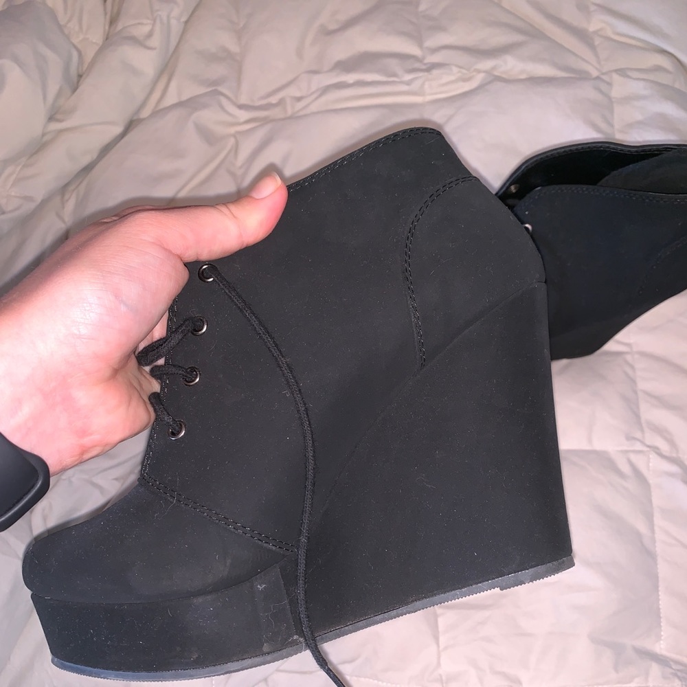 Black wedge bootie heels!